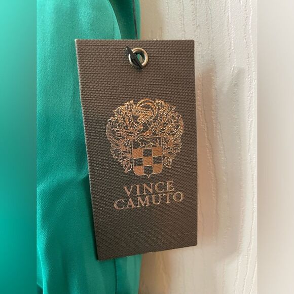 NWT- Vince Camuto 2 Dress Satin Green Pleated Halter Sleeveless $138 Blouson - Picture 4 of 14
